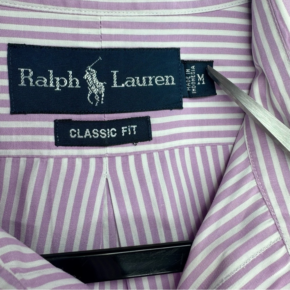 Polo Ralph Lauren Classic Fit Purple & White Stripe Buttondown Shirt Mens Sz M - Picture 2 of 5